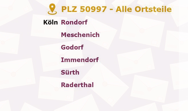 Postleitzahl 50997 Köln, Nordrhein-Westfalen - Alle Orte und Ortsteile