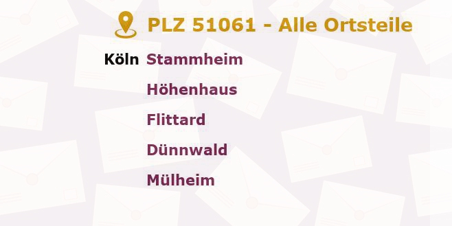 Postleitzahl 51061 Köln, Nordrhein-Westfalen - Alle Orte und Ortsteile