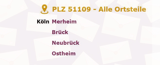 Postleitzahl 51109 Köln, Nordrhein-Westfalen - Alle Orte und Ortsteile