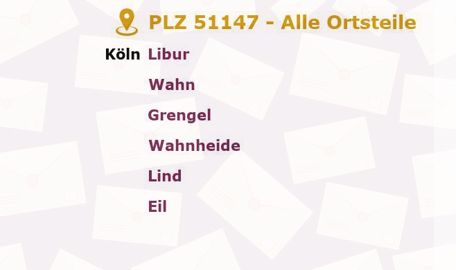 Postleitzahl 51147 Köln, Nordrhein-Westfalen - Alle Orte und Ortsteile