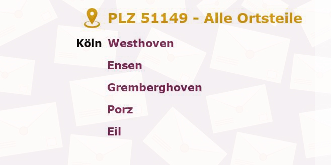 Postleitzahl 51149 Köln, Nordrhein-Westfalen - Alle Orte und Ortsteile