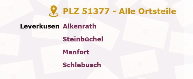Postleitzahl 51377 Leverkusen, Nordrhein-Westfalen - Alle Orte und Ortsteile
