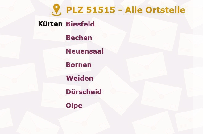 Postleitzahl 51515 Kürten, Nordrhein-Westfalen - Alle Orte und Ortsteile