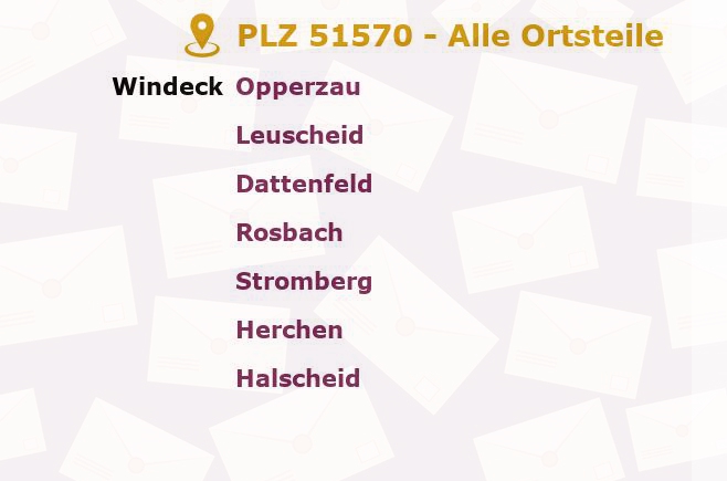 Postleitzahl 51570 Nordrhein-Westfalen - Alle Orte und Ortsteile