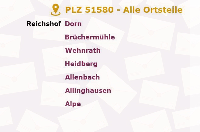 Postleitzahl 51580 Nordrhein-Westfalen - Alle Orte und Ortsteile