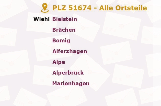 Postleitzahl 51674 Wiehl, Nordrhein-Westfalen - Alle Orte und Ortsteile