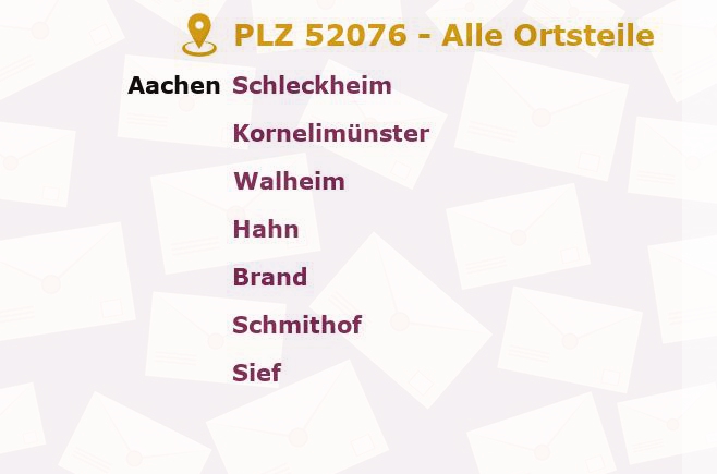 Postleitzahl 52076 Aachen, Nordrhein-Westfalen - Alle Orte und Ortsteile