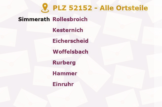 Postleitzahl 52152 Simmerath, Nordrhein-Westfalen - Alle Orte und Ortsteile