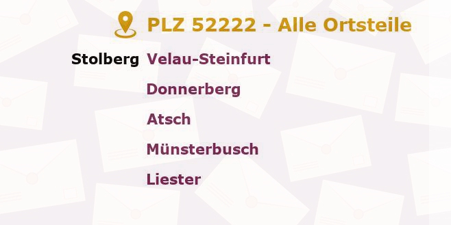 Postleitzahl 52222 Stolberg, Nordrhein-Westfalen - Alle Orte und Ortsteile