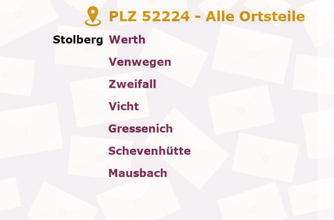 Postleitzahl 52224 Stolberg, Nordrhein-Westfalen - Alle Orte und Ortsteile