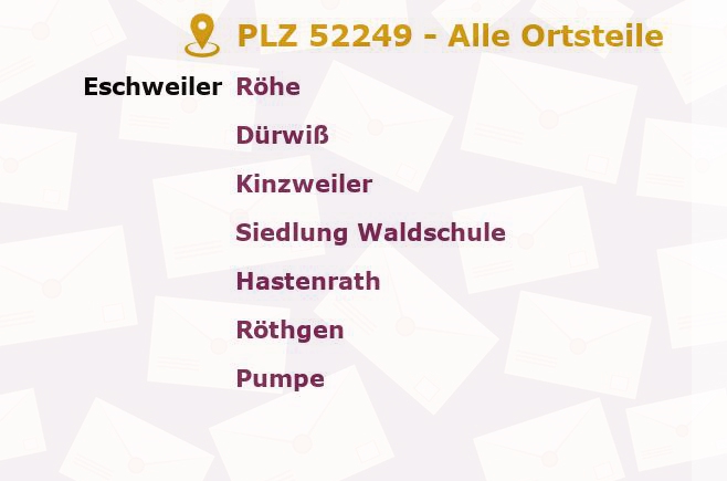 Postleitzahl 52249 Röthgen b. Eschweiler, Nordrhein-Westfalen - Alle Orte und Ortsteile