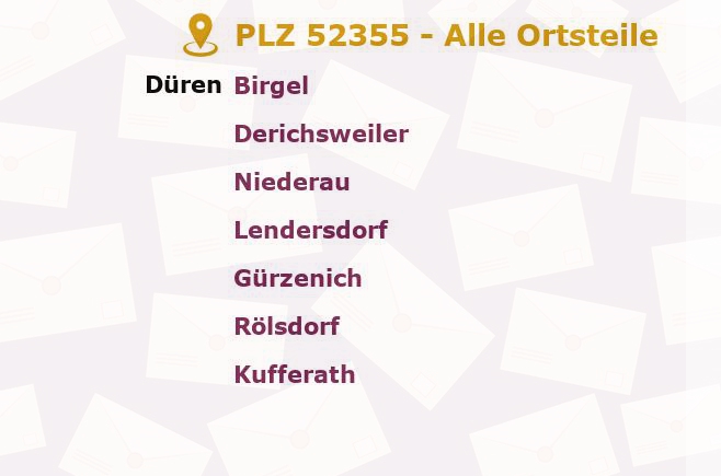 Postleitzahl 52355 Düren, Nordrhein-Westfalen - Alle Orte und Ortsteile