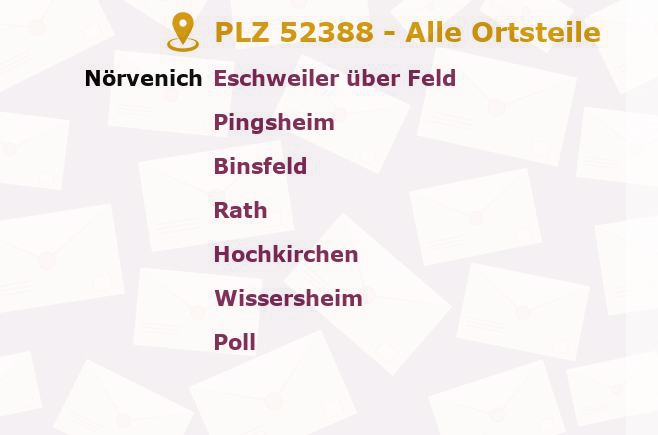 Postleitzahl 52388 Nörvenich, Nordrhein-Westfalen - Alle Orte und Ortsteile