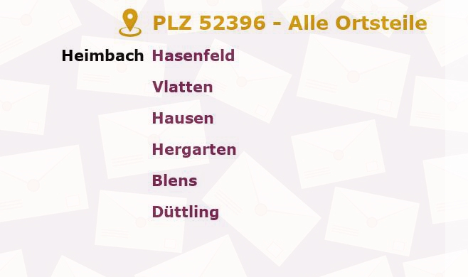 Postleitzahl 52396 Heimbach, Nordrhein-Westfalen - Alle Orte und Ortsteile