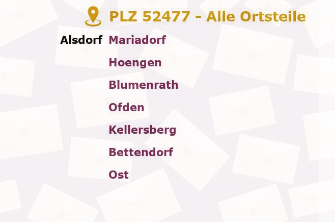 Postleitzahl 52477 Alsdorf, Nordrhein-Westfalen - Alle Orte und Ortsteile