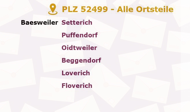 Postleitzahl 52499 Baesweiler, Nordrhein-Westfalen - Alle Orte und Ortsteile