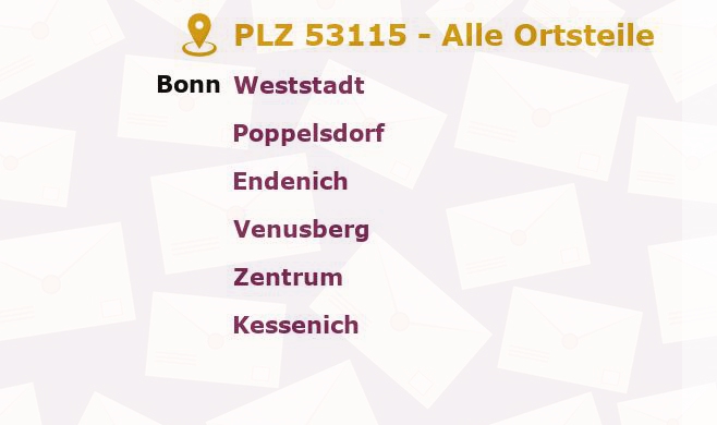 Postleitzahl 53115 Bonn, Nordrhein-Westfalen - Alle Orte und Ortsteile