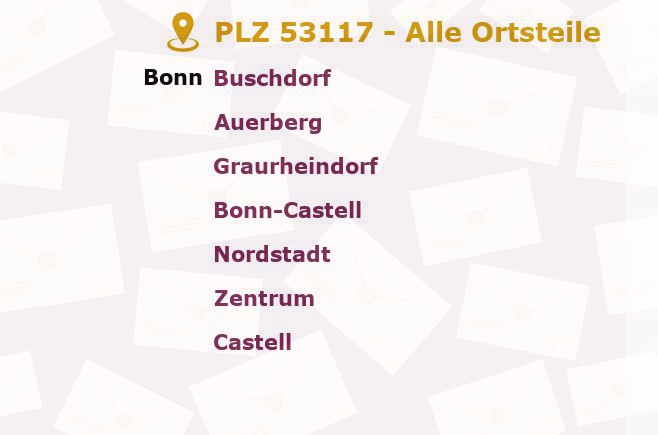 Postleitzahl 53117 Bonn, Nordrhein-Westfalen - Alle Orte und Ortsteile