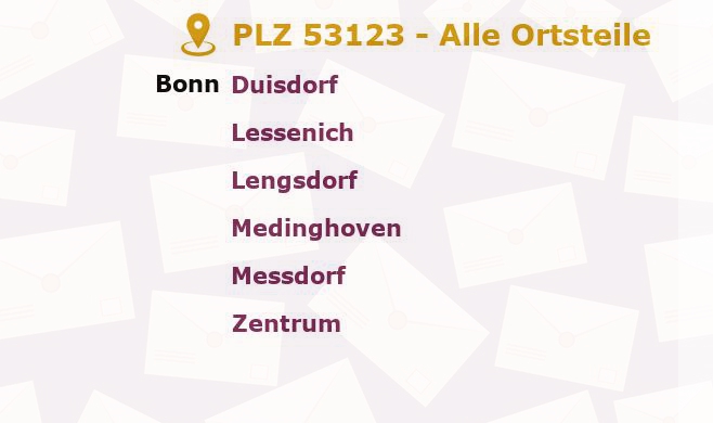 Postleitzahl 53123 Bonn, Nordrhein-Westfalen - Alle Orte und Ortsteile