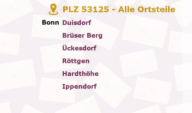 Postleitzahl 53125 Bonn, Nordrhein-Westfalen - Alle Orte und Ortsteile