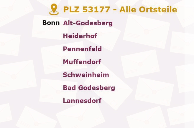 Postleitzahl 53177 Bonn, Nordrhein-Westfalen - Alle Orte und Ortsteile