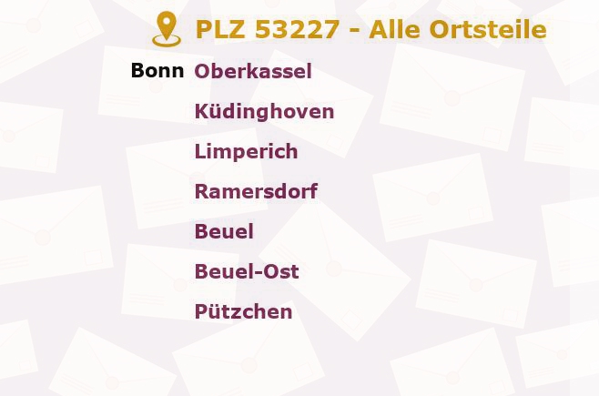 Postleitzahl 53227 Bonn, Nordrhein-Westfalen - Alle Orte und Ortsteile