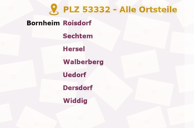 Postleitzahl 53332 Bornheim, Nordrhein-Westfalen - Alle Orte und Ortsteile