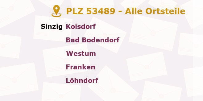 Postleitzahl 53489 Sinzig, Rheinland-Pfalz - Alle Orte und Ortsteile