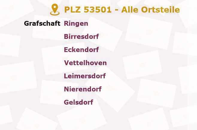 Postleitzahl 53501 Rheinland-Pfalz - Alle Orte und Ortsteile