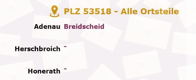 Postleitzahl 53518 Honerath, Rheinland-Pfalz - Alle Orte und Ortsteile