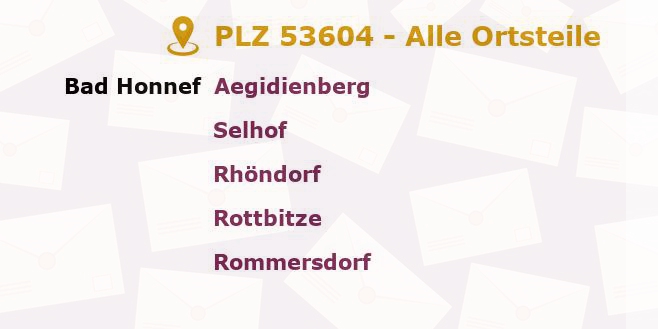 Postleitzahl 53604 Bad Honnef, Nordrhein-Westfalen - Alle Orte und Ortsteile