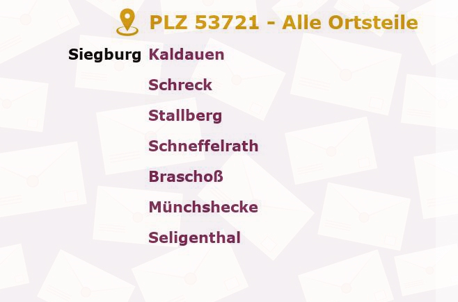 Postleitzahl 53721 Siegburg, Nordrhein-Westfalen - Alle Orte und Ortsteile