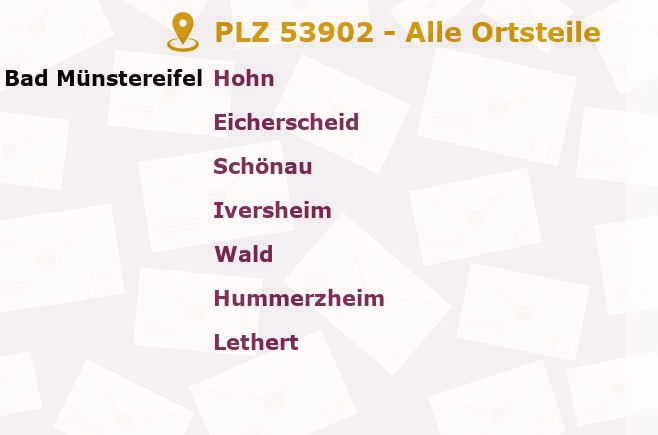 Postleitzahl 53902 Bad Münstereifel, Nordrhein-Westfalen - Alle Orte und Ortsteile