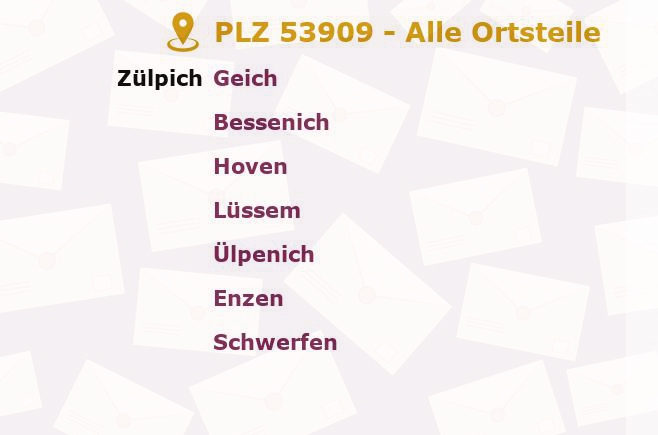 Postleitzahl 53909 Zülpich, Nordrhein-Westfalen - Alle Orte und Ortsteile