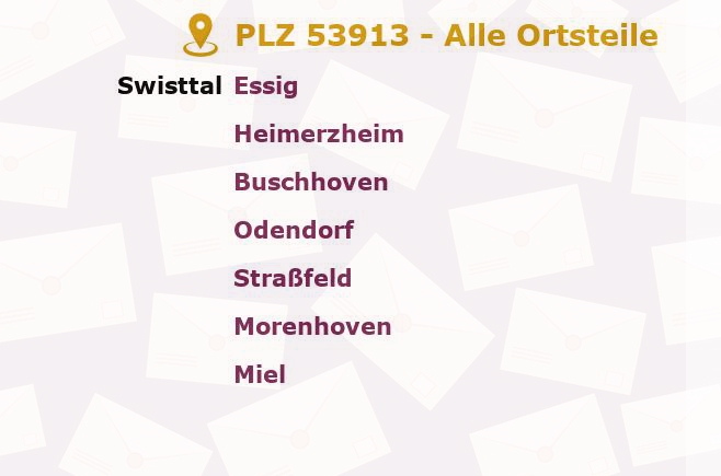 Postleitzahl 53913 Nordrhein-Westfalen - Alle Orte und Ortsteile