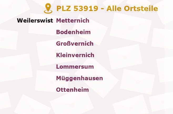 Postleitzahl 53919 Weilerswist, Nordrhein-Westfalen - Alle Orte und Ortsteile