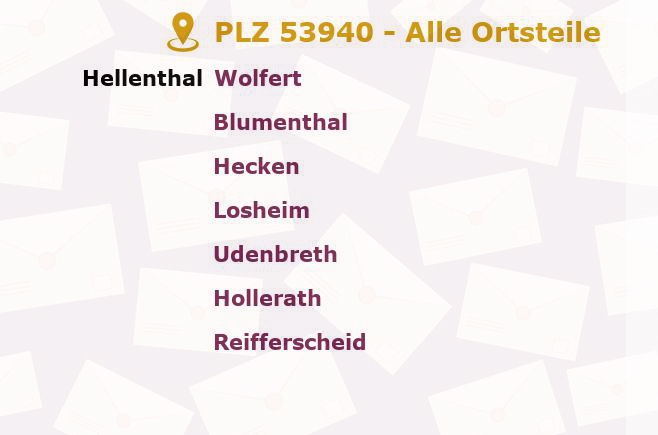 Postleitzahl 53940 Hellenthal, Nordrhein-Westfalen - Alle Orte und Ortsteile