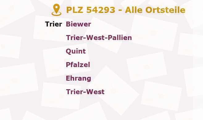 Postleitzahl 54293 Trier, Rheinland-Pfalz - Alle Orte und Ortsteile