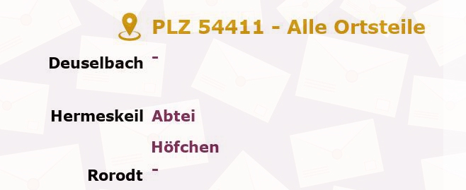 Postleitzahl 54411 Deuselbach, Rheinland-Pfalz - Alle Orte und Ortsteile