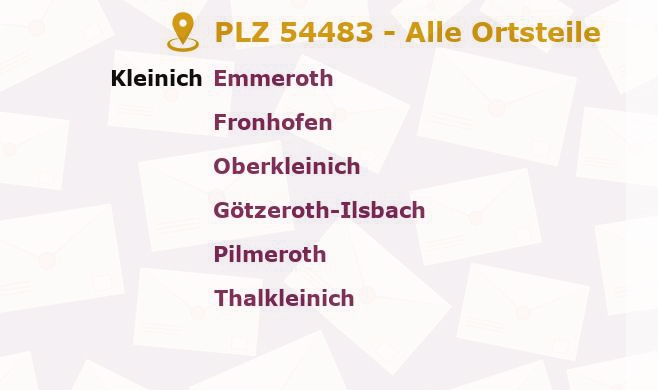 Postleitzahl 54483 Kleinich, Rheinland-Pfalz - Alle Orte und Ortsteile