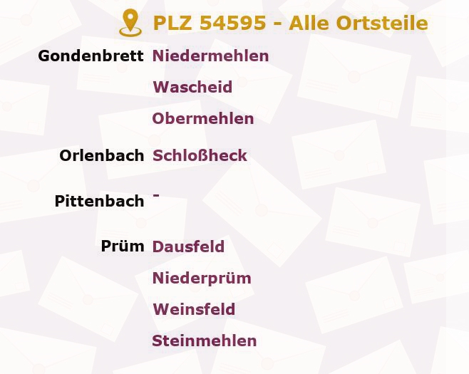 Postleitzahl 54595 Prüm, Rheinland-Pfalz - Alle Orte und Ortsteile