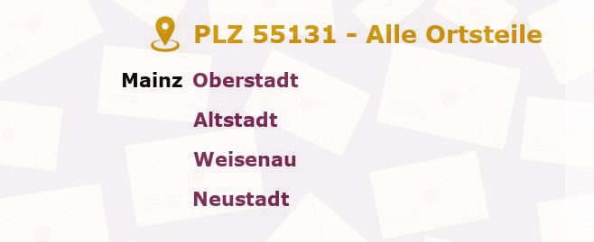 Postleitzahl 55131 Mainz, Rheinland-Pfalz - Alle Orte und Ortsteile