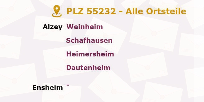 Postleitzahl 55232 Ensheim, Rheinland-Pfalz - Alle Orte und Ortsteile