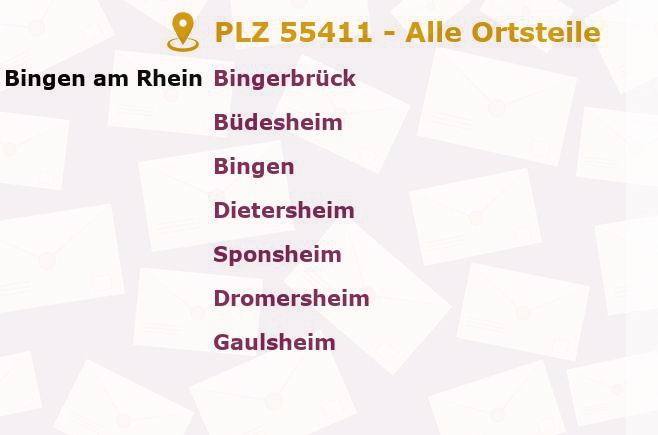 Postleitzahl 55411 Bingerbrück, Rheinland-Pfalz - Alle Orte und Ortsteile