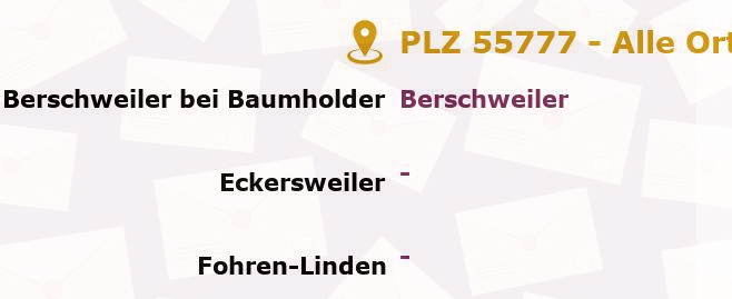 Postleitzahl 55777 Mettweiler, Rheinland-Pfalz - Alle Orte und Ortsteile