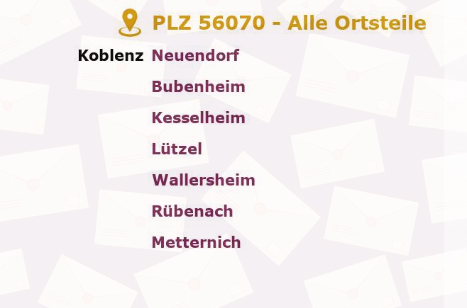 Postleitzahl 56070 Koblenz, Rheinland-Pfalz - Alle Orte und Ortsteile