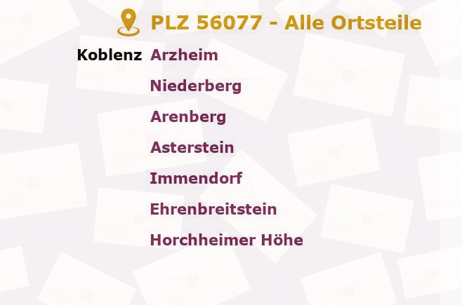 Postleitzahl 56077 Koblenz, Rheinland-Pfalz - Alle Orte und Ortsteile