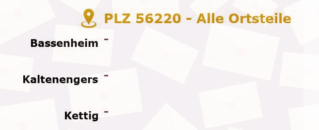 Postleitzahl 56220 Bassenheim, Rheinland-Pfalz - Alle Orte und Ortsteile