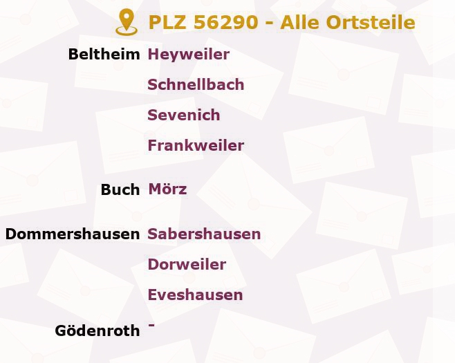 Postleitzahl 56290 Mörsdorf, Rheinland-Pfalz - Alle Orte und Ortsteile