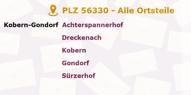 Postleitzahl 56330 Kobern-Gondorf, Rheinland-Pfalz - Alle Orte und Ortsteile